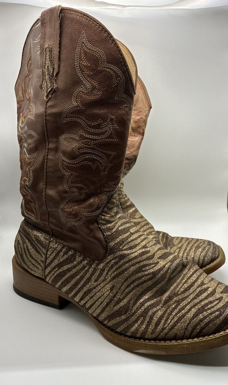Women's Roper Brown/gold Shimmer Animal Print Boots Size 9.5